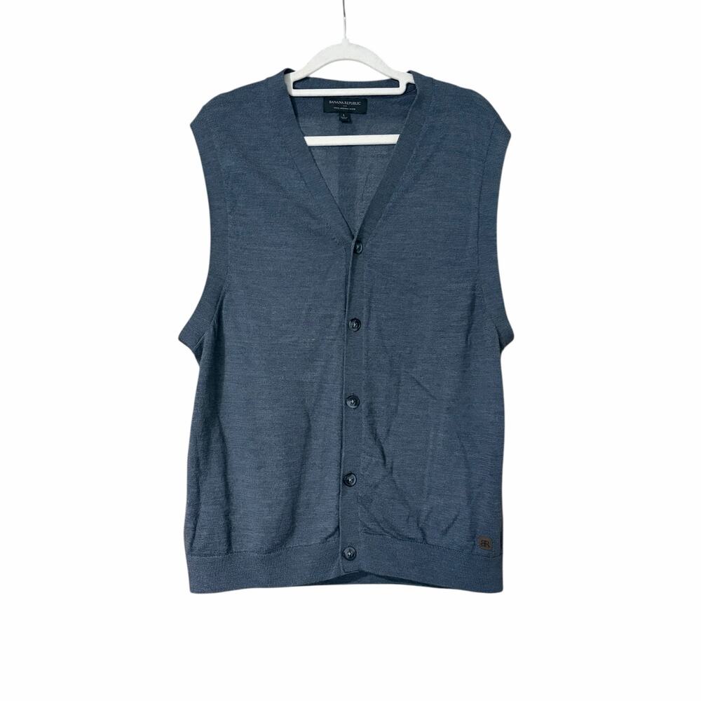Banana Republic Mens Merino Wool Sweater Vest Gray GrandpaCore Academia Large